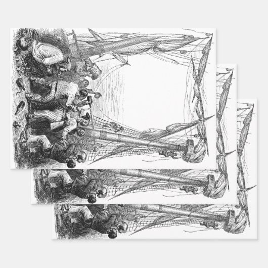ヴィンテージ海賊と難破した海賊船 ラッピングペーパーシート (セット)