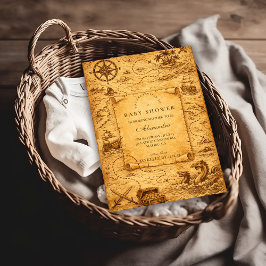 ヴィンテージ海賊の宝地図ベビーシャワー 招待状