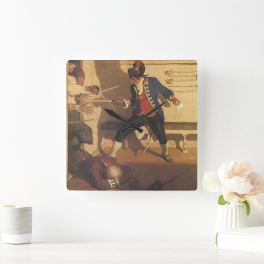 ヴィンテージ海賊キャプテン、NCワイエスによる剣の戦い スクエア壁時計 (ホーム)