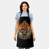 ヴィンテージ海賊スカルクロスボーンズ国旗スタイルハロー エプロン (着用した状態)