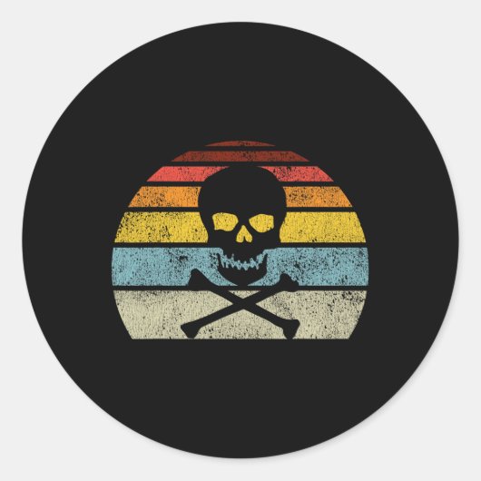 ヴィンテージ海賊スカルクロスボーンズ国旗レトロスタイルH ラウンドシール (正面)