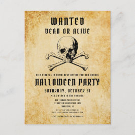 ヴィンテージ海賊ドクロと骨のハロウィン インビテーションポストカード
