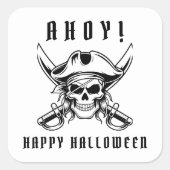 ヴィンテージ海賊ドクロハロウィン スクエアシール (正面)