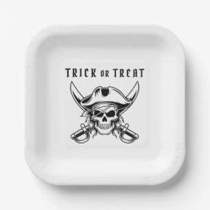 ヴィンテージ海賊ドクロ ハロウィン トリックオアトリート ペーパープレート