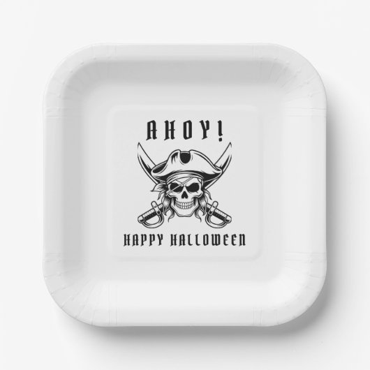 ヴィンテージ海賊ドクロ ハロウィン ペーパープレート (正面)