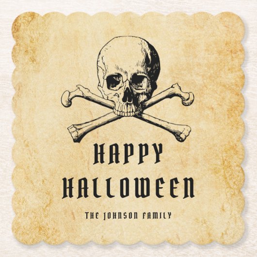 ヴィンテージ海賊ドクロ&ボーン ハロウィン ペーパーコースター (正面)