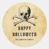 ヴィンテージ海賊ドクロ&骸骨ハロウィン ラウンドシール (正面)