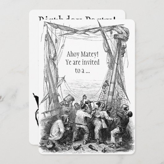 ヴィンテージ海賊バースデーパーティーへの招待 招待状 (正面/裏面)