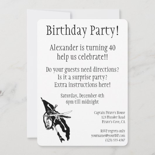 ヴィンテージ海賊バースデーパーティーへの招待 招待状 (裏面)