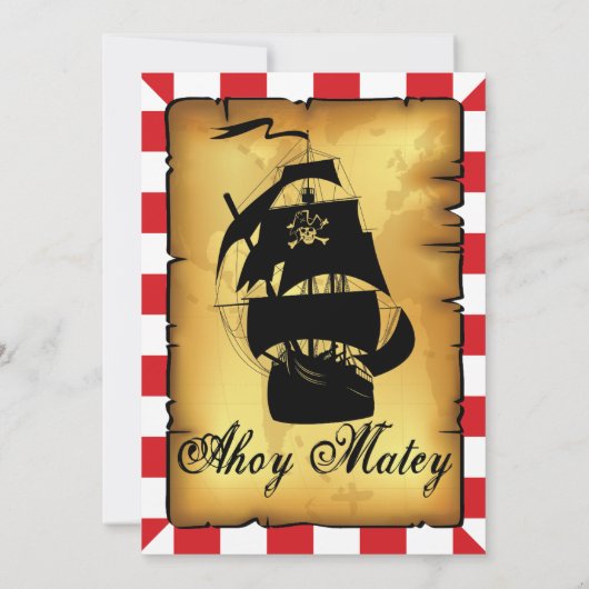 ヴィンテージ海賊パーティー、誕生日招待状。 招待状 (裏面)