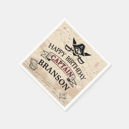 ヴィンテージ海賊宝物地図ハッピーバースデー スタンダードカクテルナプキン (角)