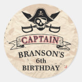 ヴィンテージ海賊宝物地図誕生日 ラウンドシール (正面)