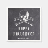 ヴィンテージ海賊版スカル&ボーンズブラックハロウィーン スタンダードカクテルナプキン (正面)