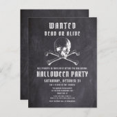 ヴィンテージ海賊版スカル&ボーンズブラックハローウィンパーティ インビテーションポストカード (正面/裏面)