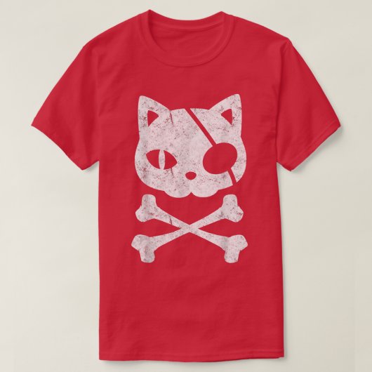 ヴィンテージ海賊猫キッテンハロウィーンスカルクロスボー Tシャツ (デザイン正面)