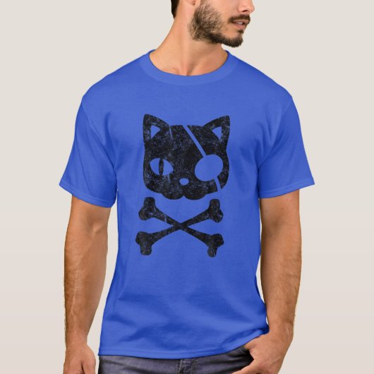 ヴィンテージ海賊猫キッテンハロウィーンスカルクロスボー Tシャツ (正面)