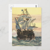 ヴィンテージ海賊船ガレオン・セーリング・オン・ザ・海 ポストカード (正面/裏面)