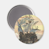 ヴィンテージ海賊船ガレオン・セーリング・オン・ザ・海 マグネット (正面/裏面)