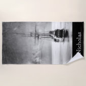 ヴィンテージ海賊船名前をカスタムするおもしろい ビーチタオル (正面)