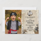 ヴィンテージ海賊誕生日パーティーアホイマテイマップ写真 招待状 (正面)