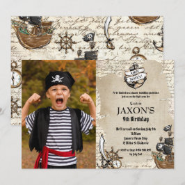 ヴィンテージ海賊誕生日パーティーアホイマテイマップ写真 招待状