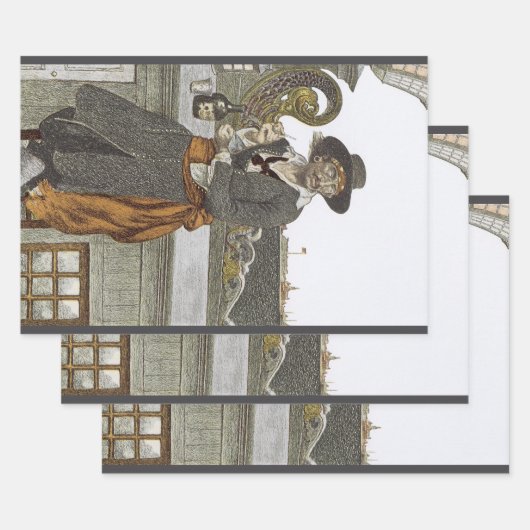 ヴィンテージ海賊、キッドがアドベンチャーギャレーのデッキに立つ ラッピングペーパーシート (セット)