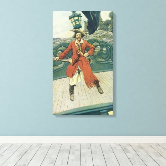 ヴィンテージ海賊、ハワード・パイルによるキャプテン・キットの肖像 キャンバスプリント (インサイチュ (ウッドフロア))