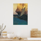 ヴィンテージ海賊、ハワード・ピレによるガレオン攻撃 ポスター (キッチン)