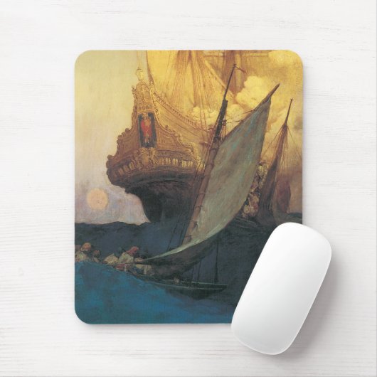ヴィンテージ海賊、ハワード・ピレによるガレオン攻撃 マウスパッド (マウス)