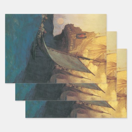 ヴィンテージ海賊、ハワード・ピレによるガレオン攻撃 ラッピングペーパーシート (セット)