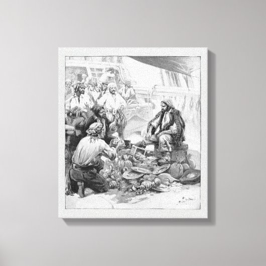 ヴィンテージ海賊、宝物と戦利品を数える キャンバスプリント (正面)