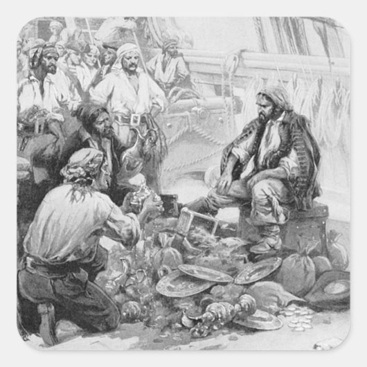 ヴィンテージ海賊、宝物と戦利品を数える スクエアシール (正面)