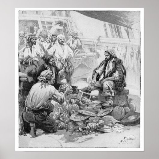 ヴィンテージ海賊、宝物と戦利品を数える ポスター (正面)