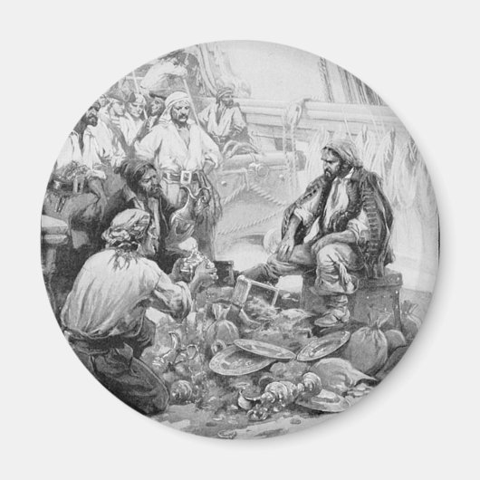 ヴィンテージ海賊、宝物と戦利品を数える マグネット (正面)