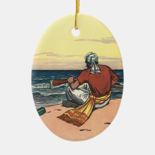 ヴィンテージ海賊、無人島に上陸した海賊 セラミックオーナメント (正面)