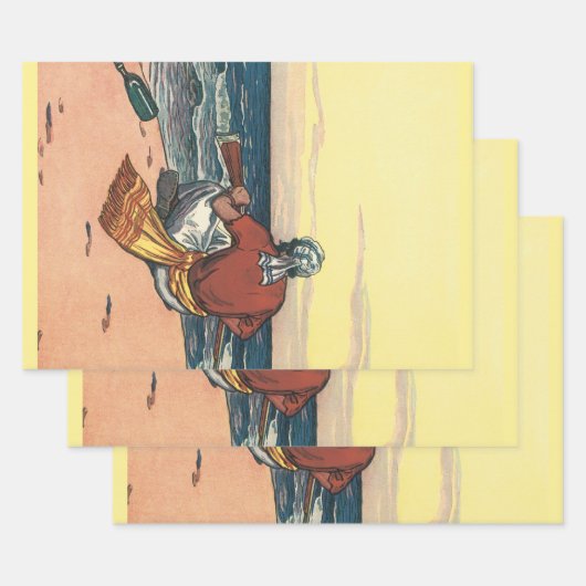 ヴィンテージ海賊、無人島に上陸した海賊 ラッピングペーパーシート (セット)