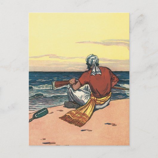 ヴィンテージ海賊、無人島に漂流 ポストカード (正面)