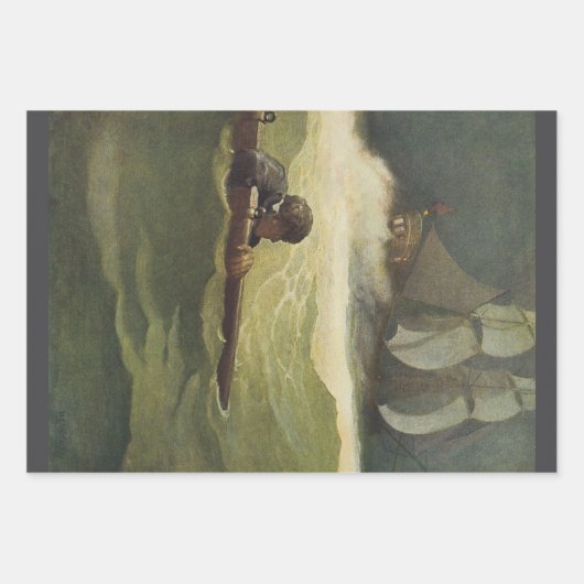 ヴィンテージ海賊、NCワイエスによる契約の難破船 ラッピングペーパーシート (正面)