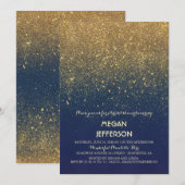 ヴィンテージ海軍および金ゴールドのグリッターのブライダルシャワー 招待状 (正面/裏面)