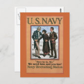 ヴィンテージ海軍ここに彼は、サー、募集ポスター ポストカード (正面/裏面)