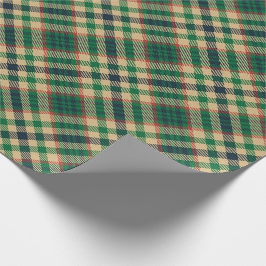 ヴィンテージ海軍ベージュ赤い緑の格子模様クリスマス ラッピングペーパー (角)