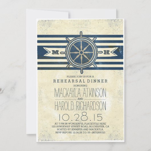 ヴィンテージ海軍航海のリハーサルディナー招待 招待状 (正面)