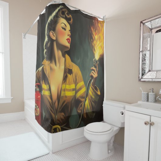 ヴィンテージ消防士のピン留め シャワーカーテン (インサイチュ)