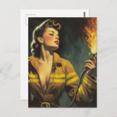 ヴィンテージ消防士のピン留め ポストカード (正面/裏面)