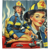 ヴィンテージ消防士 シャワーカーテン (正面)