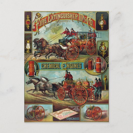 ヴィンテージ消防士 消火器 広告 ポストカード (正面)