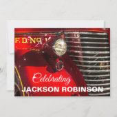 ヴィンテージ消防車お祝いオブライフ 招待状 (正面)