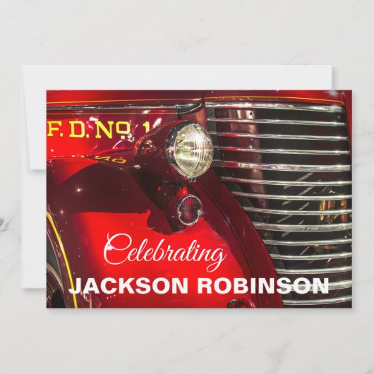 ヴィンテージ消防車お祝いオブライフ 招待状 (正面)