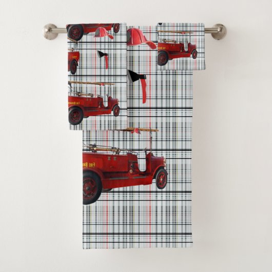 ヴィンテージ消防車と設備 バスタオルセット (インサイチュ)