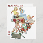 ヴィンテージ消防車の子供の誕生日パーティーの招待 招待状 (正面/裏面)